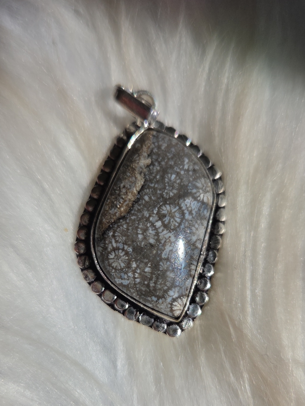 Fossil Coral Silver Plated 925 Gemstone Necklace Pendant